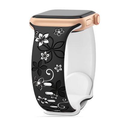 Floral Engraved Silicone Band for Apple Watch – Two-Tone Design