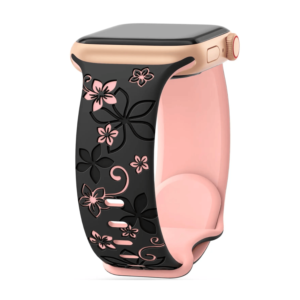 Floral Engraved Silicone Band for Apple Watch – Two-Tone Design