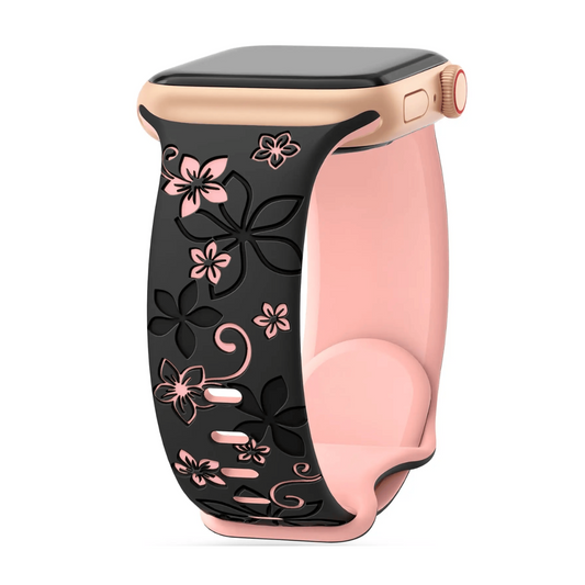 Floral Engraved Silicone Band for Apple Watch – Two-Tone Design