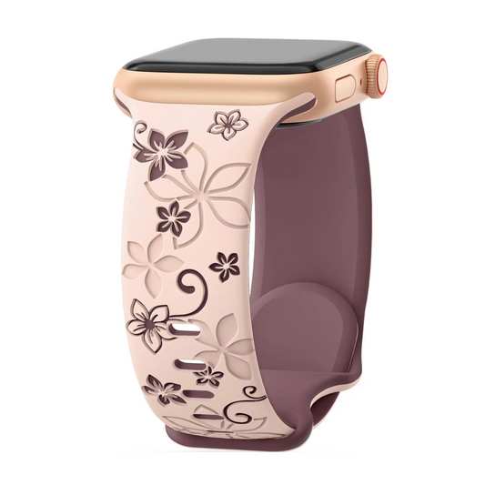 Floral Engraved Silicone Band for Apple Watch – Two-Tone Design