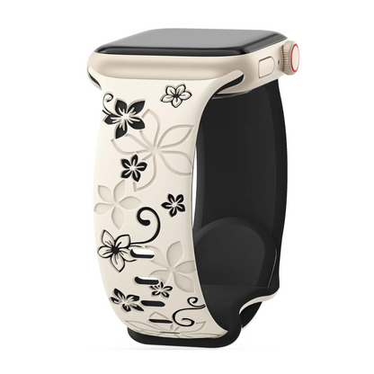 Floral Engraved Silicone Band for Apple Watch – Two-Tone Design