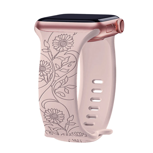 Floral Engraved Silicone Band for Apple Watch – Style 2