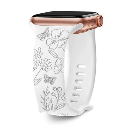 Floral Engraved Silicone Band for Apple Watch – Style 1