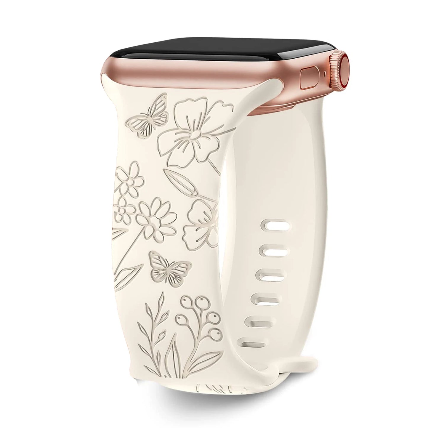 Floral Engraved Silicone Band for Apple Watch – Style 1