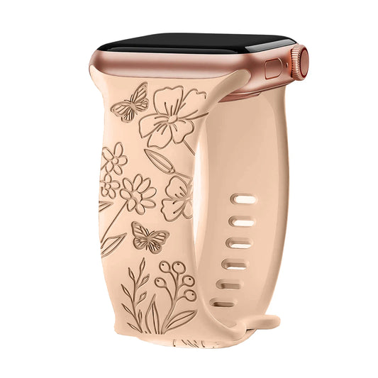 Floral Engraved Silicone Band for Apple Watch – Style 1
