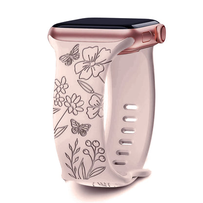 Floral Engraved Silicone Band for Apple Watch – Style 1