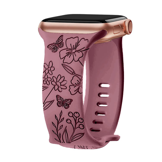 Floral Engraved Silicone Band for Apple Watch – Style 1