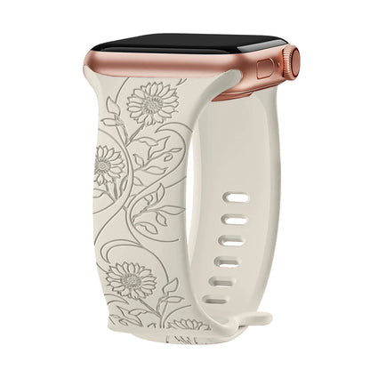 Floral Engraved Silicone Band for Apple Watch – Style 2